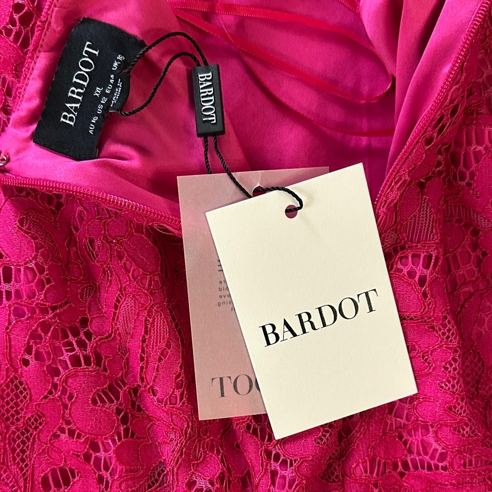 Bardot Hot Pink Lace Midi Slip Dress - Picture 4 of 4